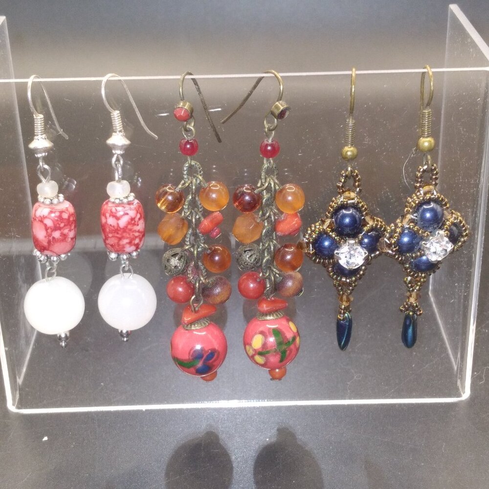 3 pairs Glass Dangle Earrings